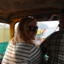 Caution to all Indian motorists–Jess is driving an auto-rickshaw!